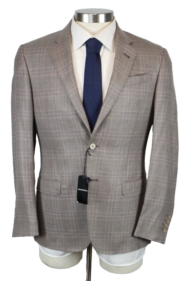 Blazer Emporio Armani 38 R Abrigo Deportivo Rosa Tostado Lana a Cuadros Seda Lino Línea G Foto 1 de 4