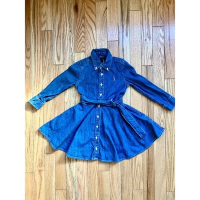 Ralph Lauren Niños Vestido Denim Botón Delantero Cinturón Manga Larga Polo Caballo Logo 3T Foto 1 de 4