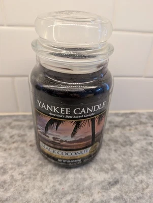 Yankee Candle Retired "BLACK COCONUT", Large 22 oz, WHITE LABEL, (Barely used) - Image 1 of 4