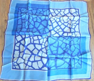 Early Vera Neumann Vintage Scarf - 23" x 23"- Blues- Pre 70"s - Picture 1 of 3