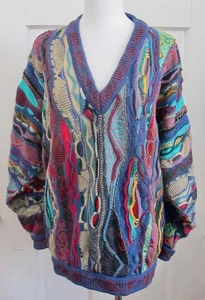 Coogie Australia Sweater V-Neck Pullover Sz M 100% Mercerized Cotton Multi-Color - Picture 1 of 14