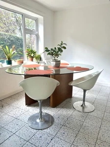 Retro / Modernist Dining Table and Chairs Set 4-Piece, Clear Glass Table - Picture 1 of 8
