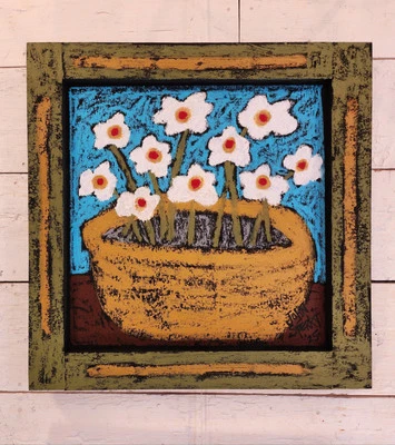 John Sperry Southern Primitive FLOWERS Folk Art Painting "JOY" Spring Flowers  - Image 1 of 4
