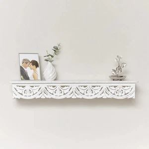 Large White Wooden Carved Boho Wall Shelf wall storage wall decor - Picture 1 of 4