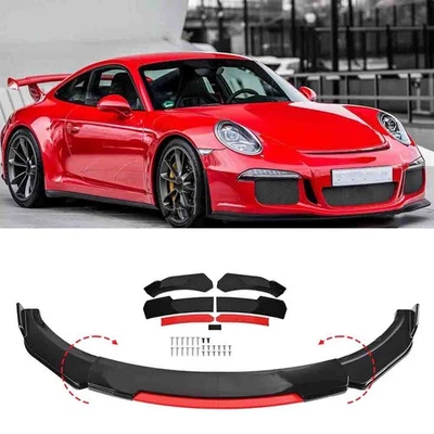 For Porsche 911 Carrera GT Front Bumper Red Lip Spoiler Splitter Glossy Black US - Image 1 of 4