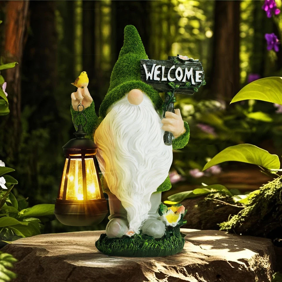 Estatua enana marca pájaro, LED solar decoración exterior, jardín impermeable Foto 1 de 4