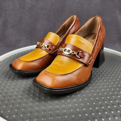 Sam Edelman Quincy Zapatos Mujer Talla 7.5 Marrón Amarillo Cuero Mocasín Tacón Bloque Foto 1 de 4