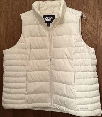 LANDS' END Women's 1X (16W-18W) Solid Ivory Puffer Vest  Zip Front -EUC - Image 1 of 4