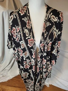 Angie Black Floral Open Front Kimono Womens Size M Bohemian Boho - Picture 1 of 5