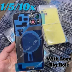 Lotto 1/5/10 per iPhone 14/14 Plus Vetro Posteriore Ricambio Big Cam Hole Cover Posteriore - Foto 1 di 9