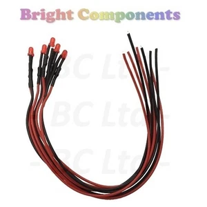 10 x Pre-Wired Red LED 3mm Diffused : 9V ~ 12V : 1st CLASS POST - Picture 1 of 1