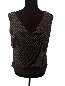 J Kara NY Black Beaded V Neck Sleeveless Top Women’s Large Formal Dressy Lined - Picture 1 of 12