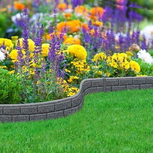 Garden Edging Flexible Lawn Border Ultra Curve Recycled Rubber Grey Brick Design - Picture 1 of 7