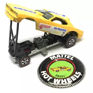 Hot Wheels Redline Snake Don Prudhomme 1969/70 Yellow - Made In U.S.A. W/Button - Picture 1 of 14