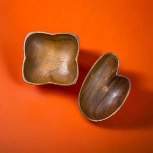 Genuine Monkey Pod Wooden Bowl Lot of 2 Handcrafted in Phillipines - Picture 1 of 15