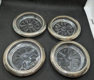 "Juego de 4 posavasos vintage de cristal enchapado en plata Leonard 4"" Italia" - Imagen 1 de 6