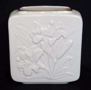 Jarrón rectangular Lenox Tigre Lily - Borde de oro 24K de porcelana de hueso - Imagen 1 de 5