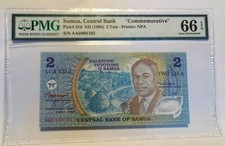 SAMOA CENTRAL BANK COMMEMORATIVE Note 1990 2 TALA PMG Gem UNC 66EPQ Certified