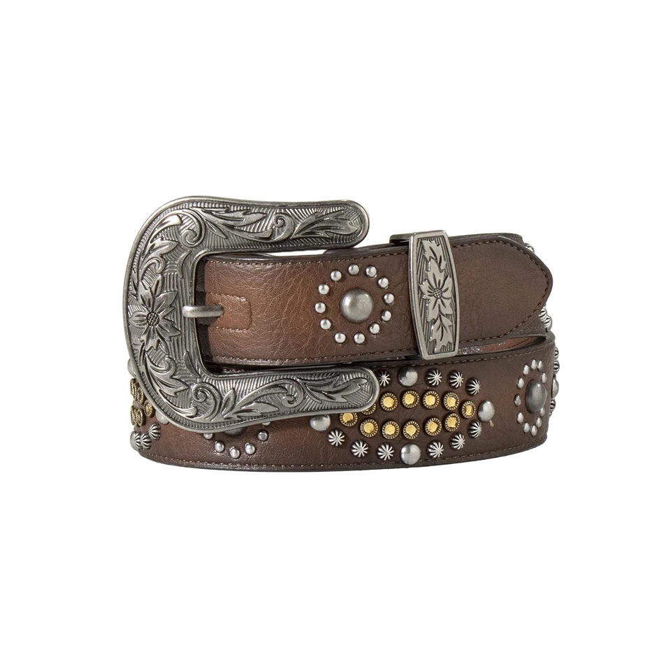 Cinturón de cuero marrón tachonado occidental Nocona para dama N320000302 Foto 1 de 1