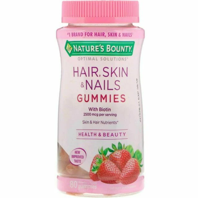 Nature’s Bounty Optimal Solutions Hair, Skin & Nails Gummies, Strawberry Flavored - 80 Count