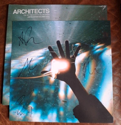ARCHITECTS THE SKYTHE EARTH AND ALL BETWEEN RED LP AND BAND SIGNED 12" PRINT - Image 1 of 4