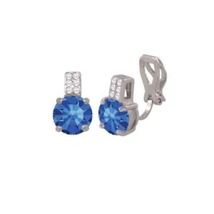 Caress Sapphire Crystal And Cubic Zirconia Silver Tone Stud Clip On Earrings - Picture 1 of 1