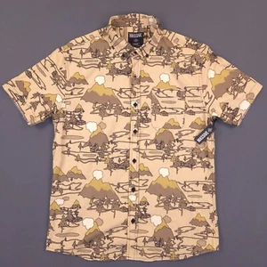 Massives Hemd Button Down Herren mittelbraun All Over Print Outdoor Mountain Camp - Bild 1 von 10