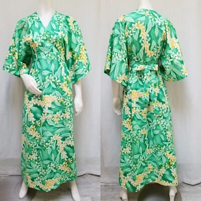 Maxi VESTIDO HILO HATTIE Caftán Hawaiano Floral Verde De Colección - Talla S/M - Usado en Excelente Condición Foto 1 de 4