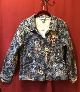 NWT CHRISTOPHER & BANKS LADIES LS BLUE MULTI PAISLEY FLORAL PM JACKET SNAP $59. - Picture 1 of 8