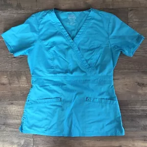 Aqua Blue Cherokee Workwear SMALL Scrub Top- Nurse Shirt Scrubs Premium Fitted - Picture 1 of 3