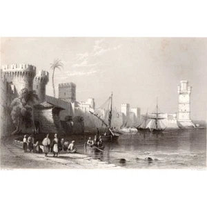PUERTO DE RODAS - Grabado antiguo original de mediados del siglo XIX - J.C. Armytage - Imagen 1 de 2