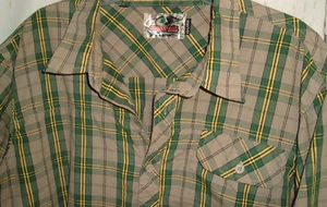 Mens Mossy Oak Green Yellow Plaid Short Sleeve Button Front Shirt Sz XXL grunge - Picture 1 of 3