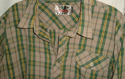 Mens Mossy Oak Green Yellow Plaid Short Sleeve Button Front Shirt Sz XXL grunge - Image 1 of 3