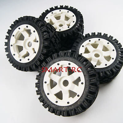 White Front Rear All Terrain Tyre tire Wheel for Rovan King Motor HPI baja 5b SS - Image 1 of 2