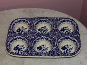Polish Pottery Muffin Pan! UNIKAT Signature Rembrandt in Blue Pattern! - Picture 1 of 3