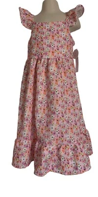 Tahari Girl Dress Short Ruffle Cap Sleeves Midi Sz 5 Pink Floral - Image 1 of 4