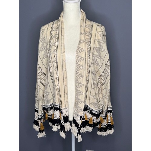 OFF WHITE Kimono giacca donna Zara stile folk bohemien impreziosita motivo geometrico