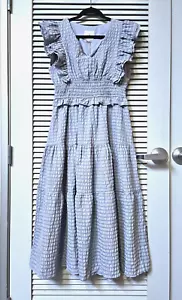 grayish blue shirring ruffle detail midi dress L - Picture 1 of 3