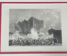 Gravure XIXème Paris Révolution française prise de la Bastille bel encadrement