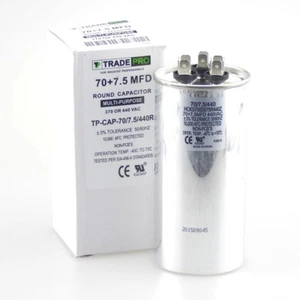 NEW - 70+7.5 MFD 440 Volt Round Run Capacitor 70/7.5/440 HEAVY-DUTY - Picture 1 of 3