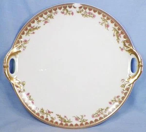 Haviland & Co Cake Plate Schleiger 969 Pink Flowers Green Scrolls Antique As Is - Picture 1 of 6
