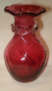 Vintage Pellegrino Mirtillo Rosa Vetro Vortice Miniatura 4 1/2" Vaso Fiori - Foto 1 di 3