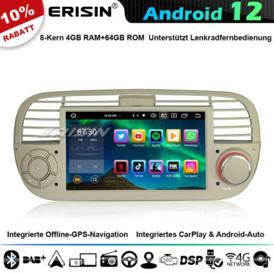 Für Fiat 500 Android 13 4+64GB DAB+ Autoradio GPS CarPlay WiFi BT5.0 OBD RDS SWC - Bild 1 von 4