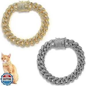 Katzen Kette Halsband, 2 Stück Diamant Kubanische Glieder Kätzchen Laufhalsband mit Sicherung  - Bild 1 von 5
