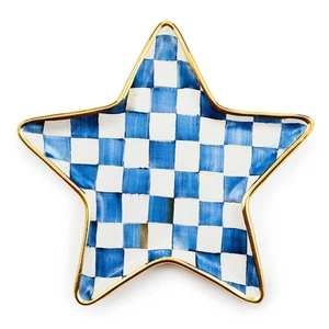 MacKenzie-Childs Royal Check Star Plate Limited Edition Blue & White NEW - Picture 1 of 12