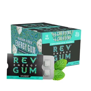 72 Pieces of Rev Energy Sugar Free Spearmint Gum 12 Packs of 6 Pieces SEALED - Picture 1 of 2
