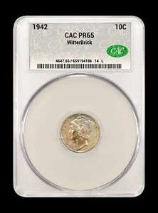 1942 Proof Mercury Dime 10c CAC PR65, WitterBrick Silver Label Toned Emperor Box - Picture 1 of 2