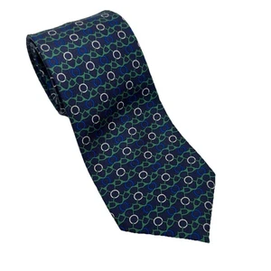 Thomas PINK Navy Hunter Green Equestrian Print Made in England Silk Tie - Picture 1 of 4