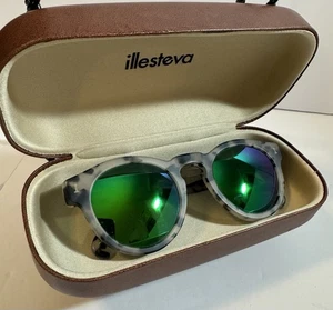 Illesteva Leonard Sunglasses Mirrored Green Lenses C.57 48:22 140 Black Safari - Picture 1 of 9