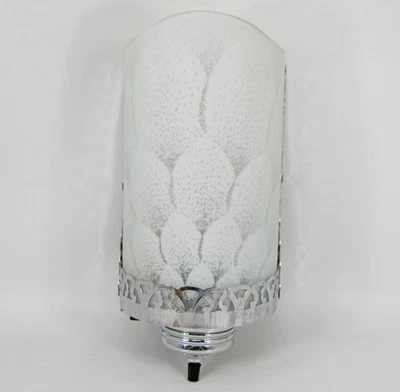 VTG MCM Bathroom Vanity Light Fixture Wall Mount Lotus Glass Chrome w/ Outlet - Image 1 of 4